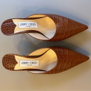 Jimmy Choo Brown Croc-Embossed Women's Mules